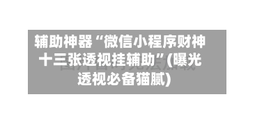 辅助神器“微信小程序财神十三张透视挂辅助	”(曝光透视必备猫腻)-第1张图片